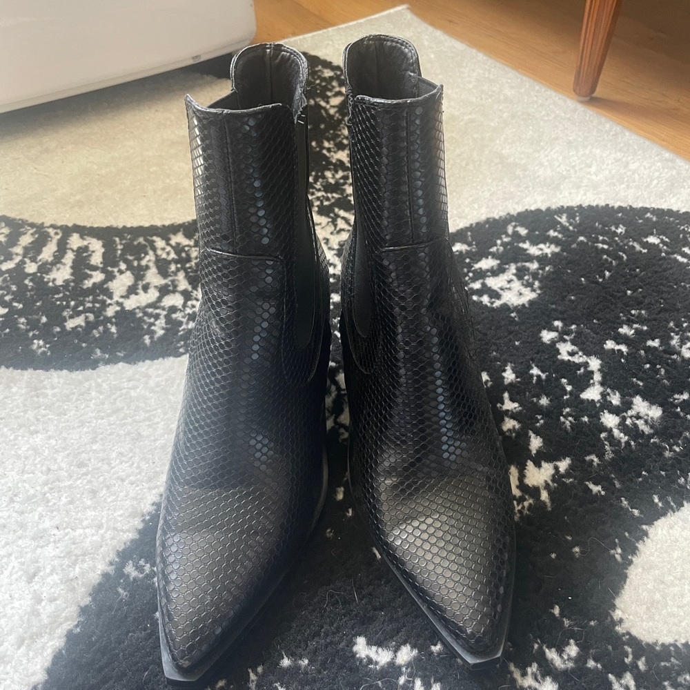 Crocodile print heeled boots